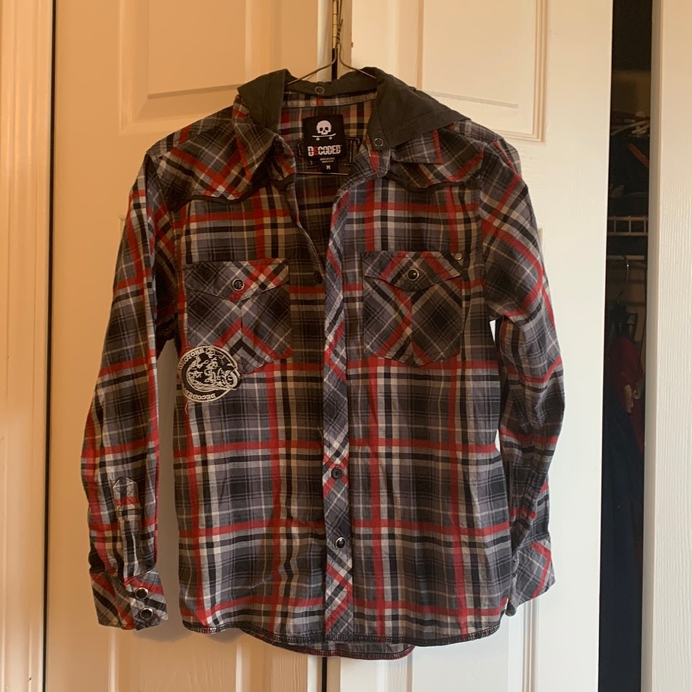 Plaid button up boy shirt